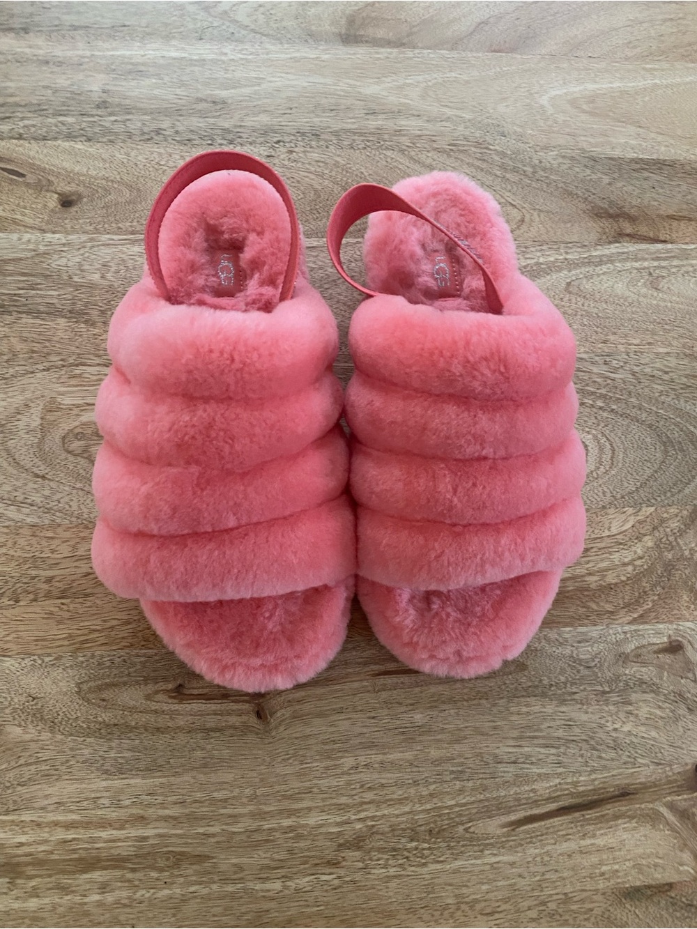 UGG Coral Pink Plush Slide Slippers with Back Strap